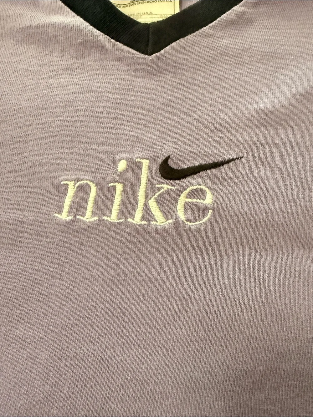 Women’s Vintage Y2K Nike Script Embroidered V-Neck Ringer Tee - Purple